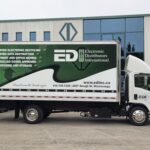 EDI Inc box truck wrapped with its certified electronic recycling, data destruction, equipment moving and warehousing services, serving the Toronto region